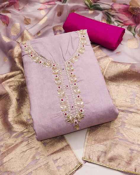 Embellished Unstitched Dress Material Price in India