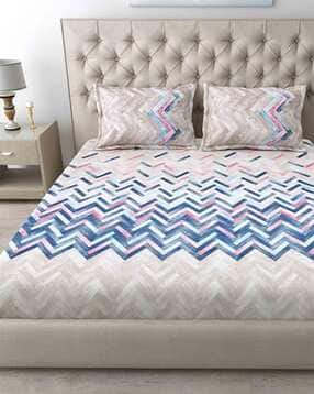 186 TC Chevron Print King-Size Bedsheet with Pillow Covers-image-21