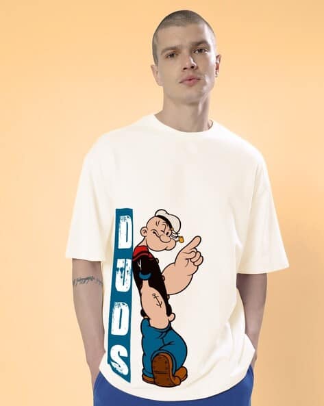 Men Popeye Print Oversized Fit T-Shirt