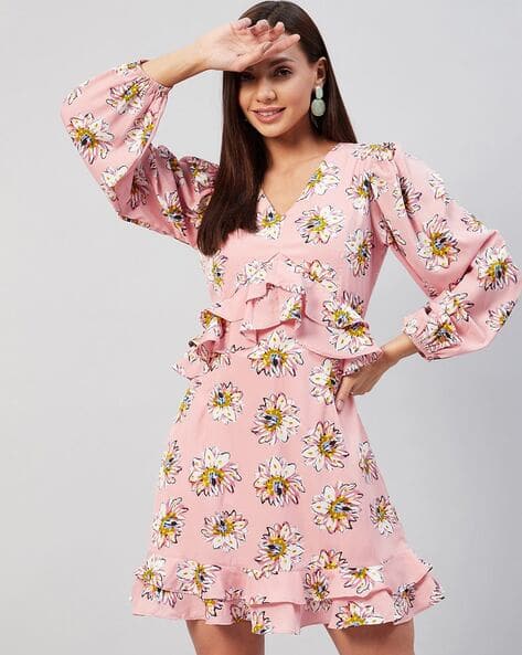 Floral Print Peplum A-line Dress