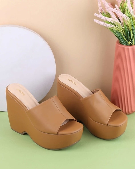 Mochi Women Open-Toe Slip-On Wedges