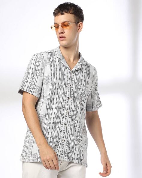 Men Geometric-Knit Relaxed Fit Shirt