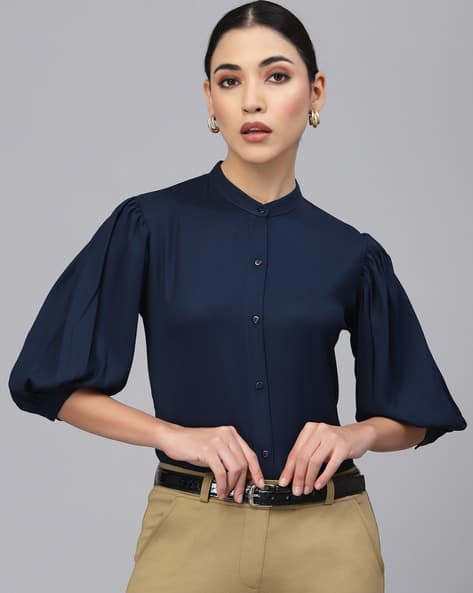 Buy Navy Blue Shirts for Women by STYLE QUOTIENT Online | Ajio.com