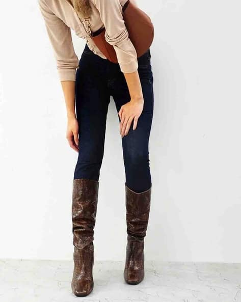 Women Croc-Embossed Knee-Length Boots