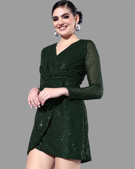 Embellished V-Neck Shift Dress