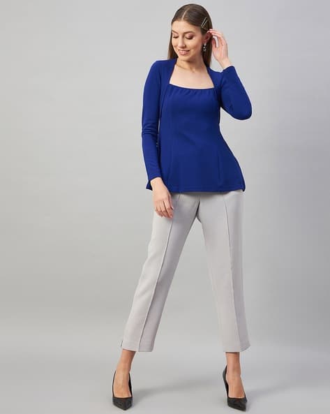 Buy ORCHID BLUES Square-Neck Top with Zip Closure Online | Ajio.com