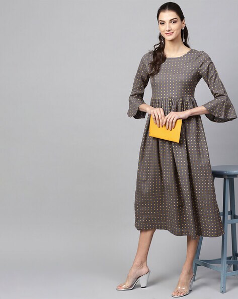 Grey dress with bell sleeves best sale