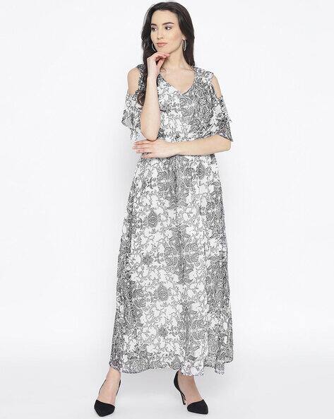 chinese dress ladies Buy I WEAR MY STYLE Cold Shoulder Ocean Blue Maxi Dress at Amazon.in
