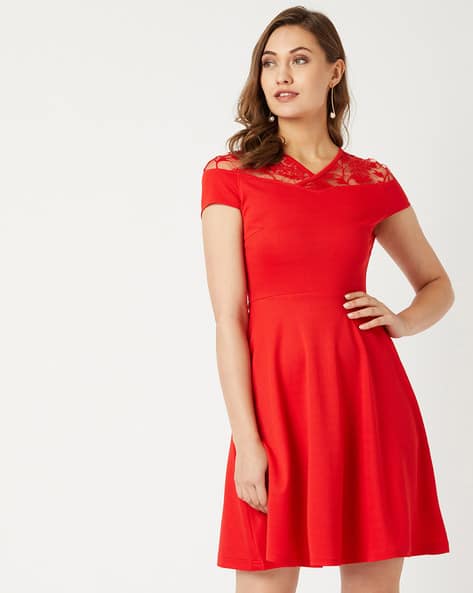 strapless open back dress Poinciana Red Schiffli Skater Dress – Kaoribyshreya