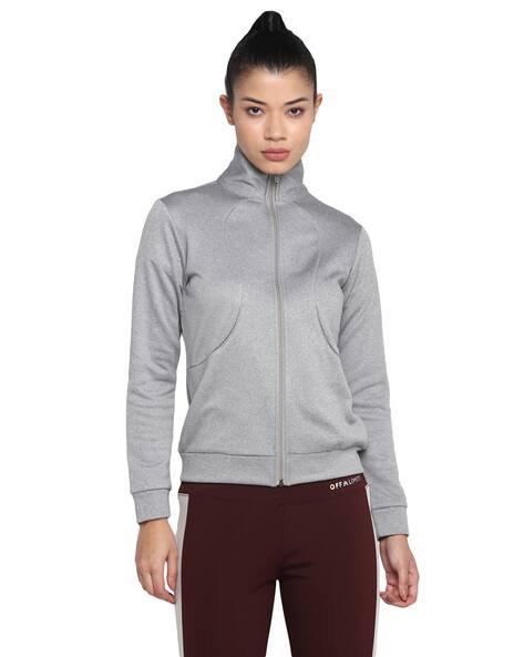 Zip-Front Sweatshirt with Stand Collar