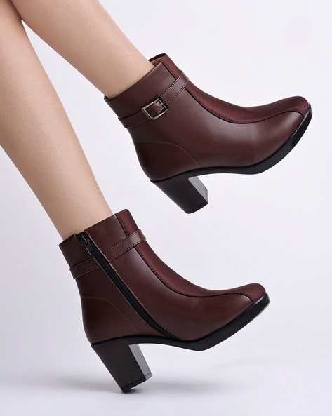 Women Ankle Length Boots with Buckle Fastening