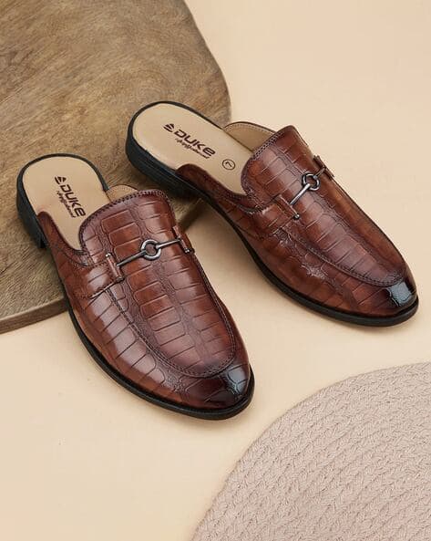 Men Croc-Embossed Round-Toe Mules
