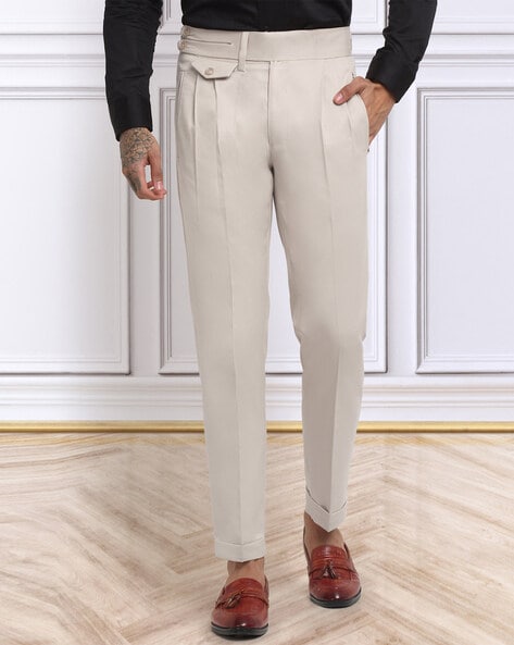 Men Pleated Slim Fit Trousers