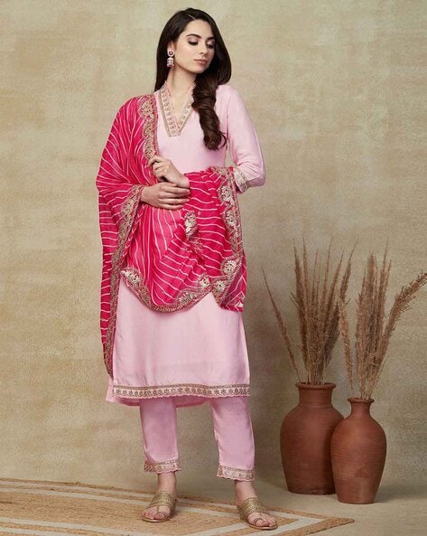 Embroidered Straight Kurta Set Price in India