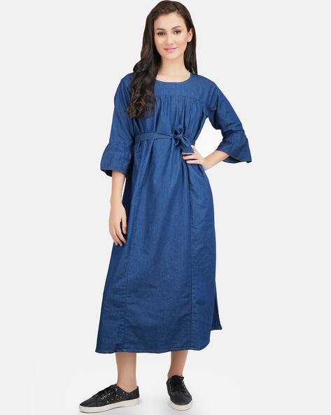princess polly baby blue dress The Thursday Denim Maternity Midi Dress – Ingrid & Isabel main image 0