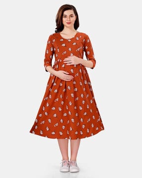 Maternity A-line Dress with Feeding Zipper-image-21
