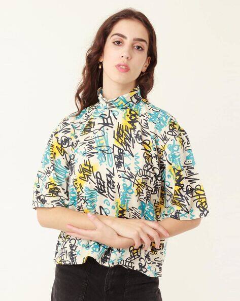 Zink London Typographic Print High-Neck Top
