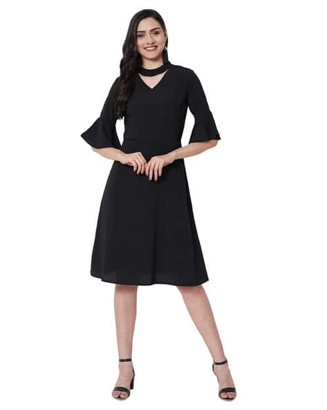 Choker Neck Fit & Flare Dress