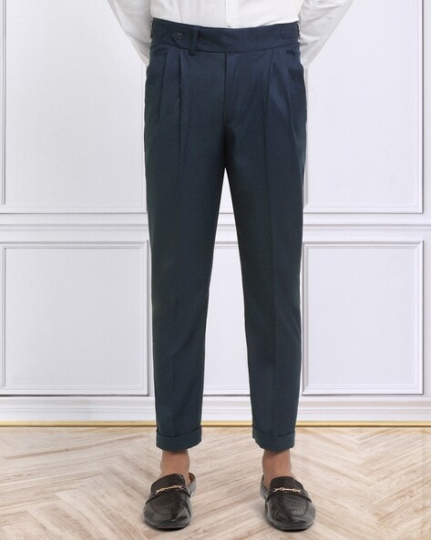 Men Pleated Slim Fit Trousers