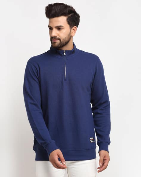 Textured Sweatshirt with Zippered Neck