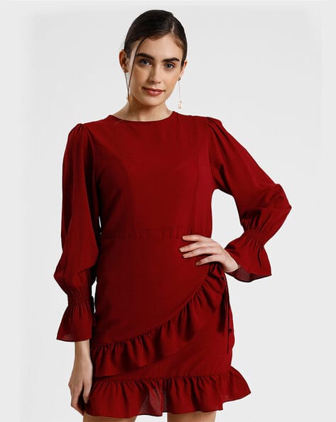 slim fit dress slacks Red Bodycon Dress with Bell Sleeves Large main image 1