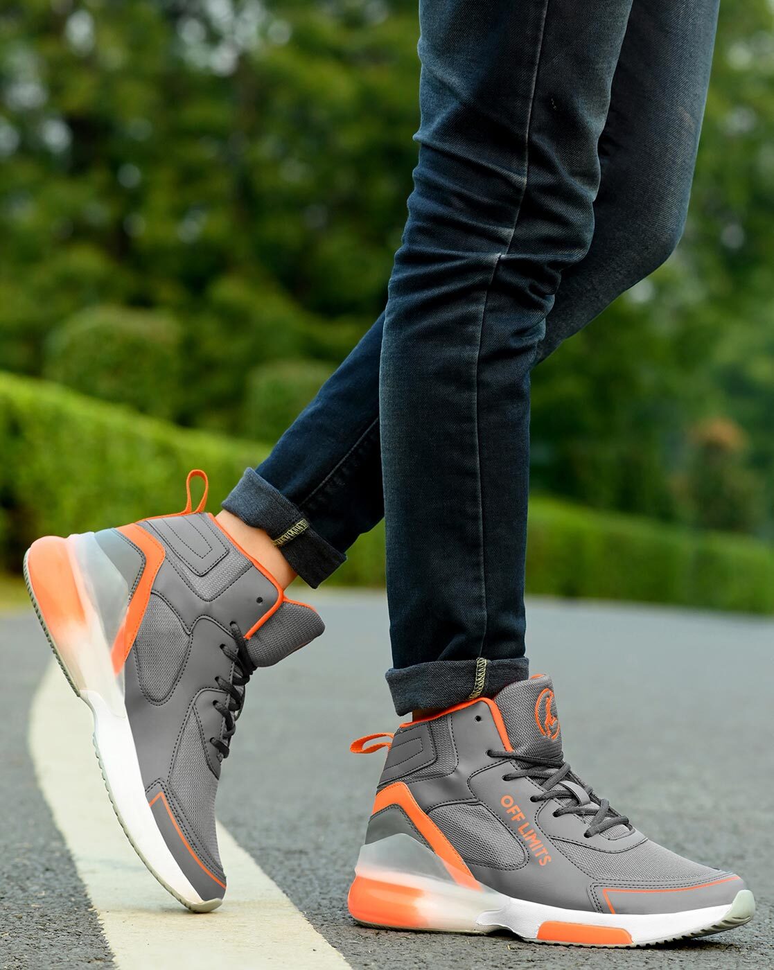 Grey orange sneakers best sale