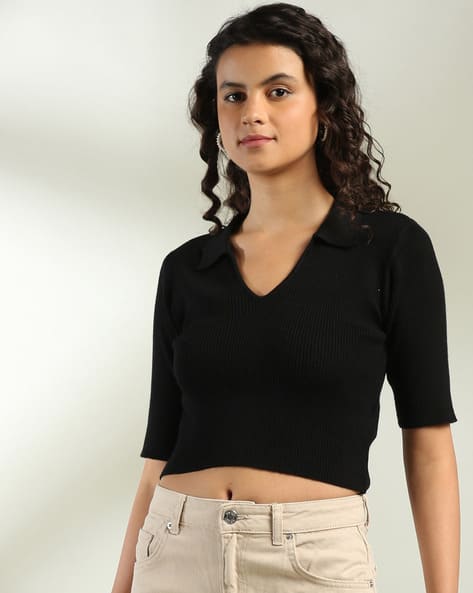 Buy RIO Women Ribbed Regular Fit Crop Top Online | Ajio.com