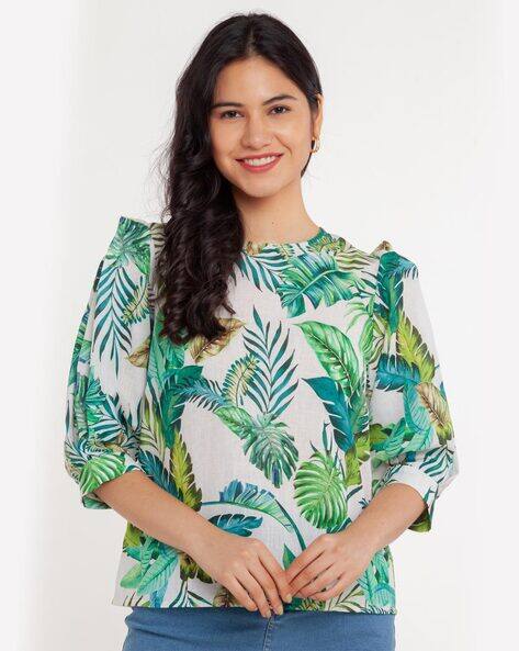 Zink London Tropical Print 3/4th Sleeve Top