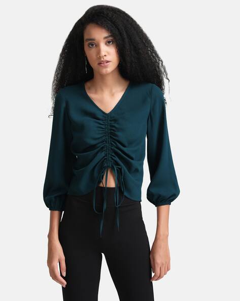 Kazo Women Ruched Fitted Top with Drawstring