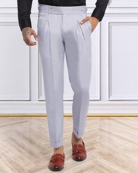 KLOTTHE Men Slim Fit Pleated Pants with Insert Pockets