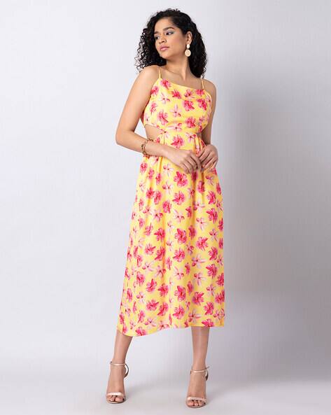 FABALLEY Floral Print Shoulder Strap Dress