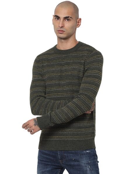 Striped Crew-Neck Pullover with Ribbed Hems