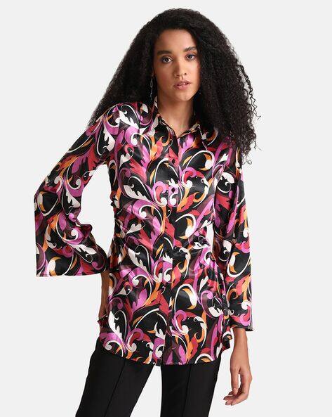 Kazo Women Baroque Print Ruched Fitted Shirt