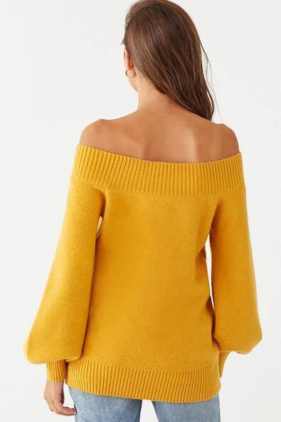 off the shoulder mustard sweater