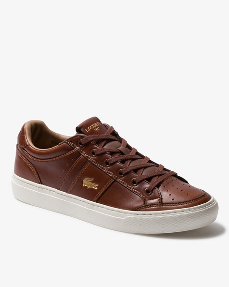 Lacoste brown leather shoes best sale