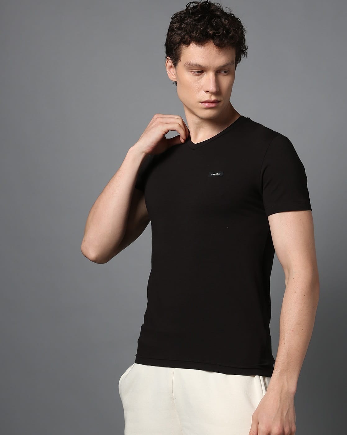 Clothing Calvin Klein Egyptian Cotton T Shirt Stretch Slim Fit V