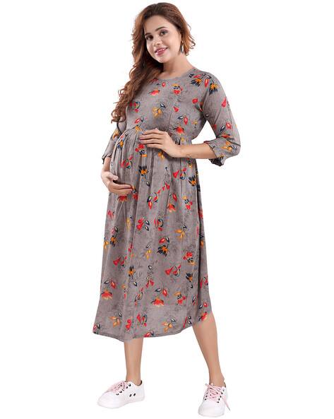Indian 3/4th Sleeve A-line Maternity Dress