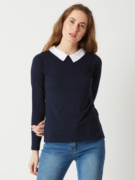 Navy peter pan collar top online