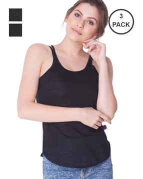 Pack of 3 Solid Round Neck Camisoles-image-3