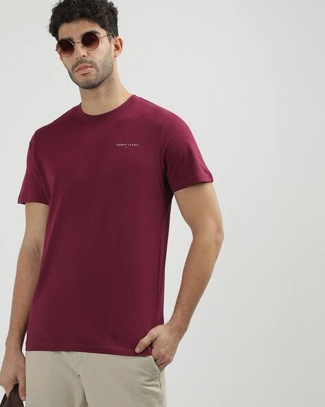 TOMMY HILFIGER Men Regular Fit Crew-Neck T-Shirt with Logo Print