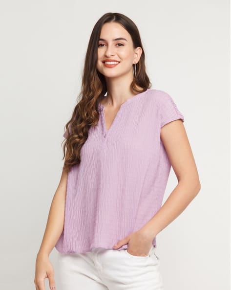 Zink London V-neck Top with Cap Sleeves