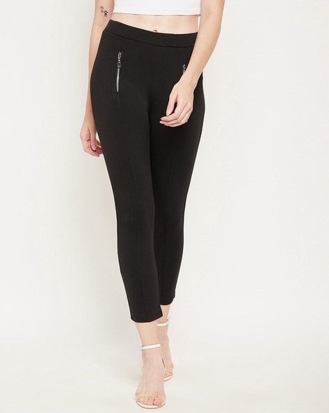 Bitterlime Skinny Jeggings with Zip Pockets