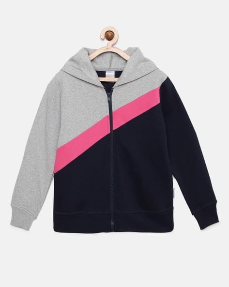 Zip Up Girls Hoodies Walmart Colour-block Hoodie With Zip-Front
