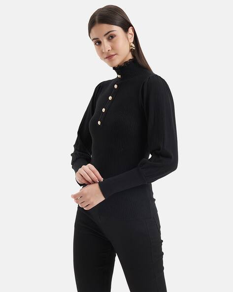 Women Ribbed High-Neck Sweatshirt