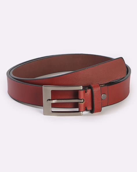 Men Leather Belt with Buckle Closure - Main Image