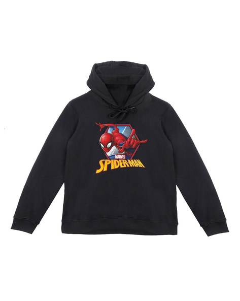 Spider Man Print Hoodie with Ribbed Hems