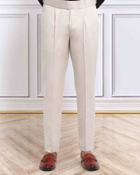 KLOTTHE Men Slim Fit Pleated Pants with Insert Pockets