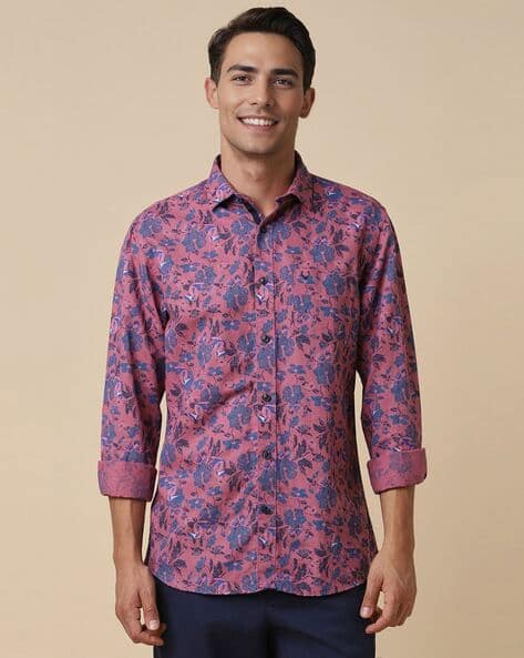 ALLEN SOLLY Men Floral Print Slim Fit Shirt with Patch Pocket