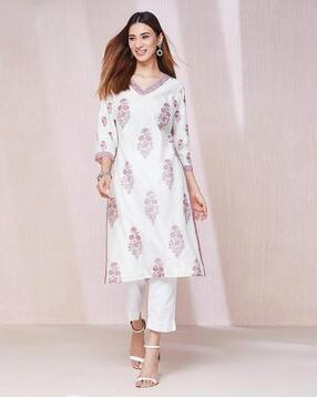 fabindia Women Floral Print Straight Kurta-picture-15