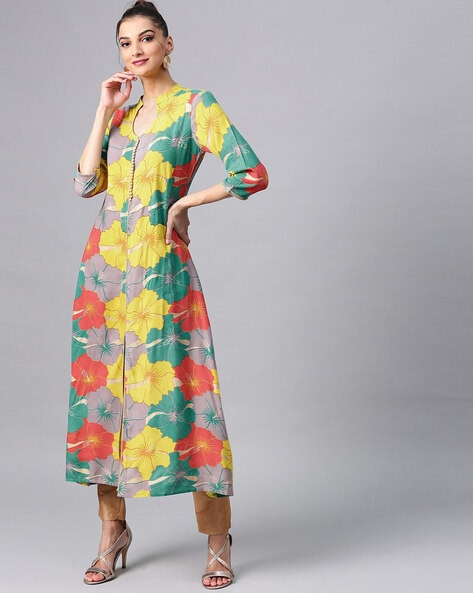 Aks Floral Print A-line Kurta